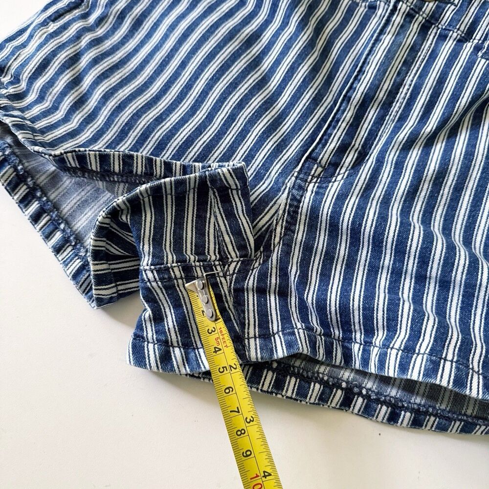 American Eagle 10 Hi-Rise Shortie Blue Stripe Denim Shorts Next Level Stretch - Picture 7 of 13